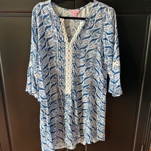 Lilly Pulitzer Blue and White Long Sleeve Tunic Dress